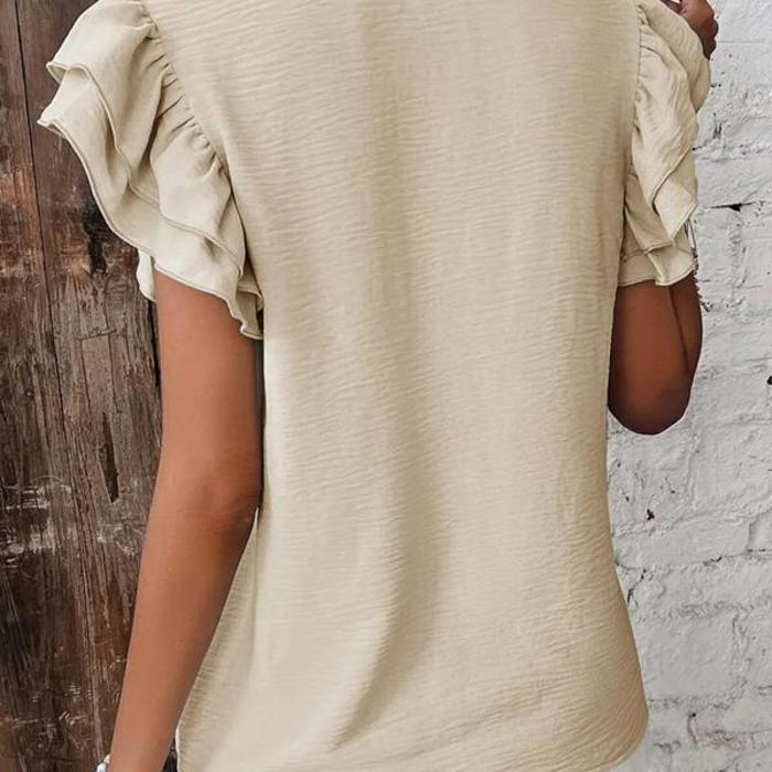 Ruffled Short Sleeve Casual Blouse